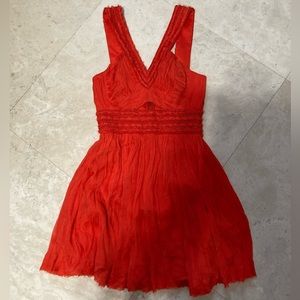 French Connection, red beaded dress with front cut out